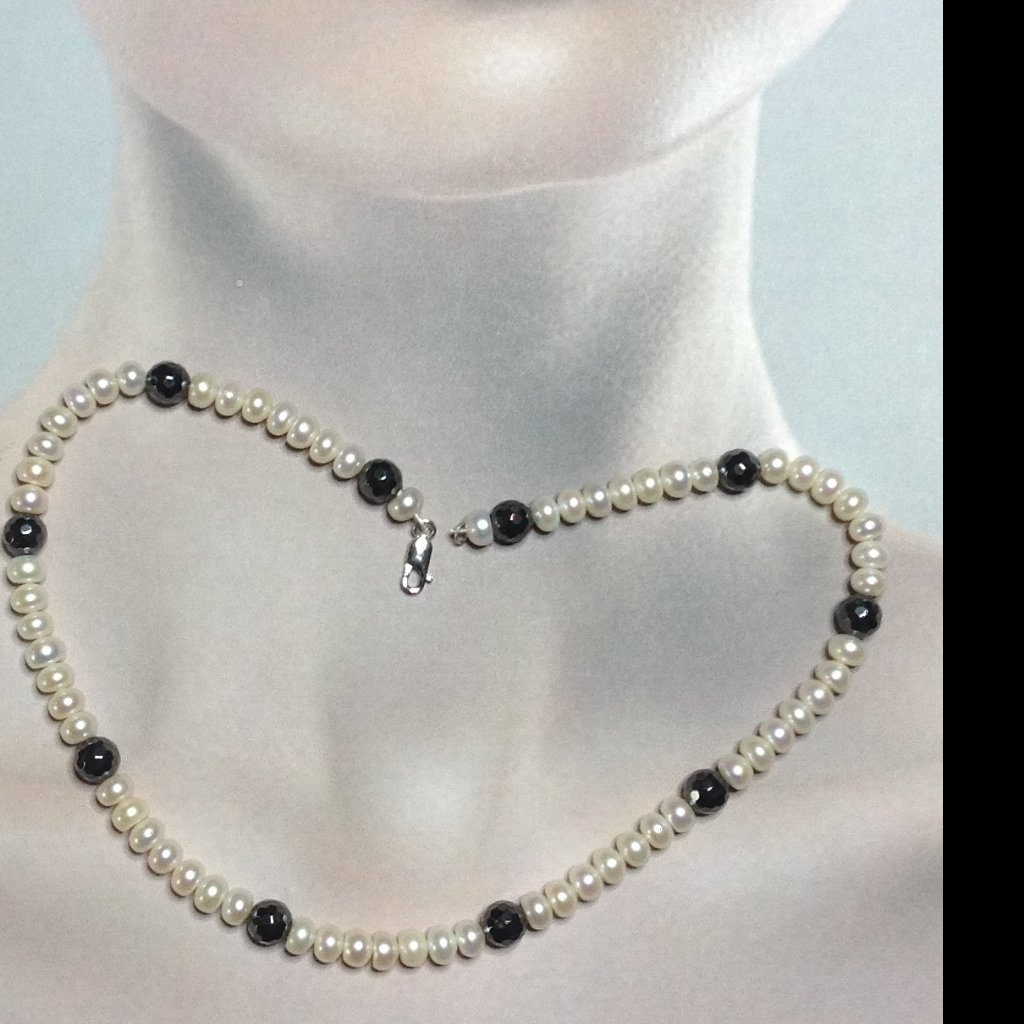 White Freshwater Pearl And Faceted Hematite With Silver Clasp Necklace
